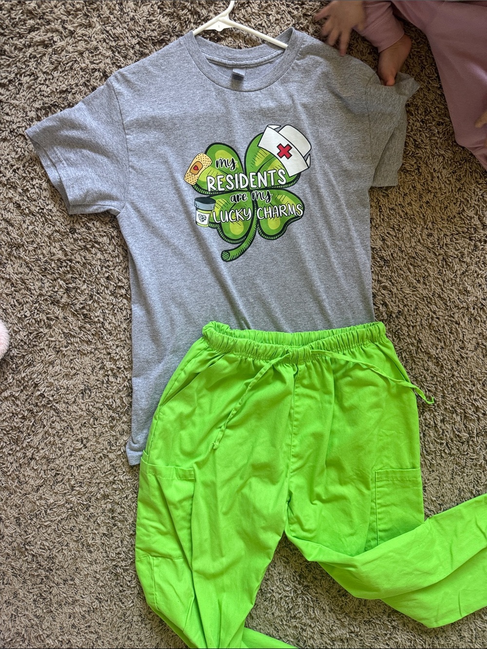 Smart Scrubs Gray T-Shirt with Green Shamrock Tee
